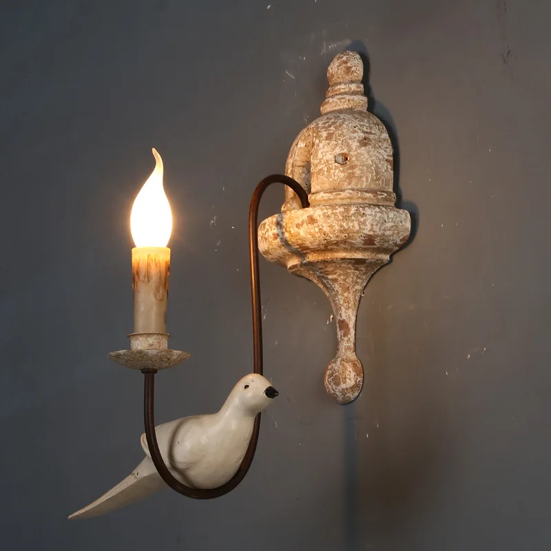 

Country wood art retro wall lamp creative bird light iron art living room bedroom decorative lights