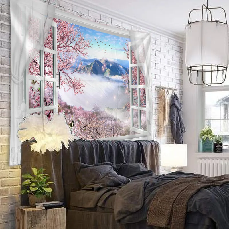 

Windows Scenery Tapestry Wall Hanging Cloth Bed Spread Beach Towel Table Cloth Yoga Mat House Decoration Living Room Decoration