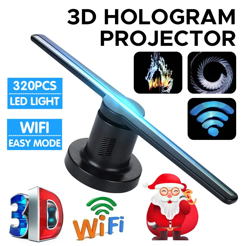 

High Tech Wifi 3D Hologram Projector Fan Holographic Player Store Signs Lamp 224 LEDs with 16G TF Kit 42cm Advertising Shop Logo