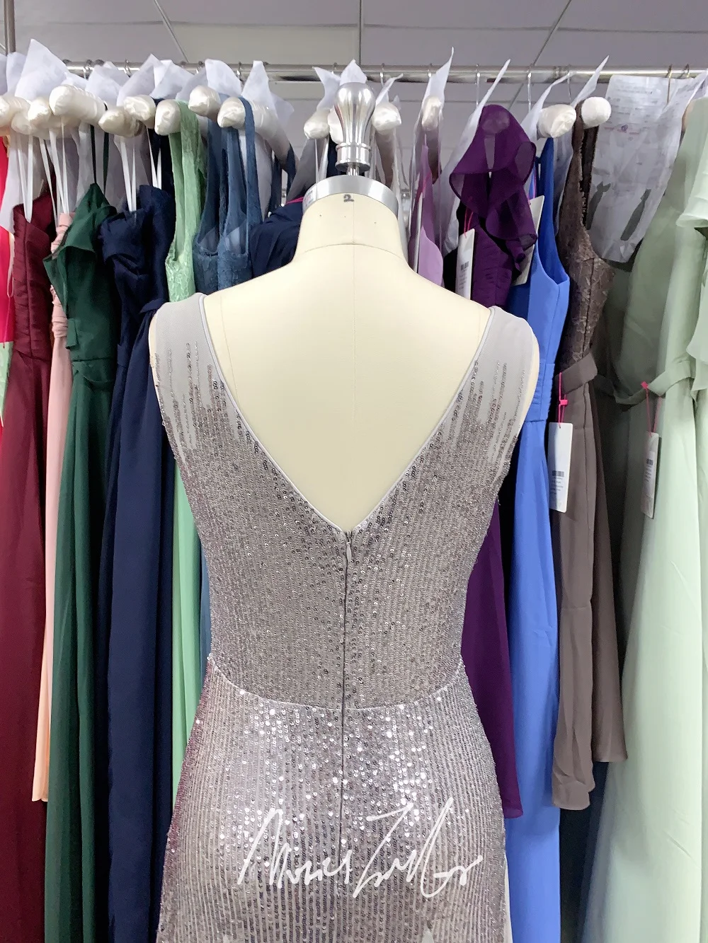

grey chiffon Long Evening Dress 2020 V-neck Pleats Sequins different color True picture luckgirls prom dress mocini tailor