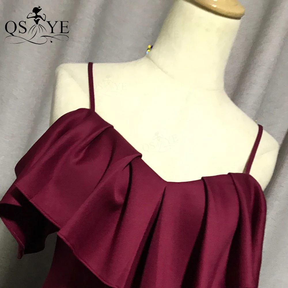 

QSYYE Burgundy Evening Dress Mermaid Ruffle Spaghetti Straps Elegant Long Party Dress Simple Elastic Formal Dress Fitted
