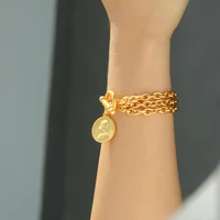 brass with 18k gold retro portrait chains charm bracelet jewelry designer t show runway gown ins japan korean trendy