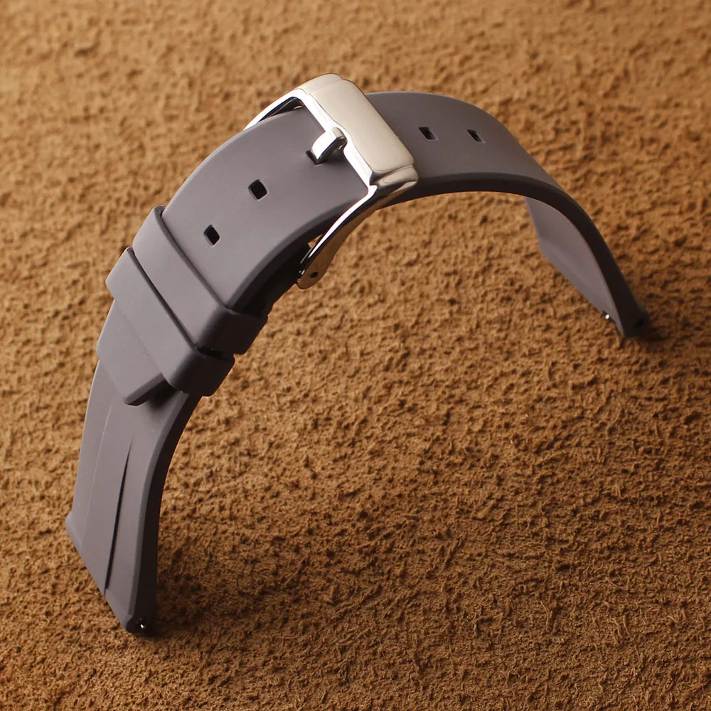

Top Grade Watch Men's Watchband Silicone Grey Smooth fluororubber strap bracelet Wrist watch band 18mm 19mm 20mm 21mm 22mm 24mm