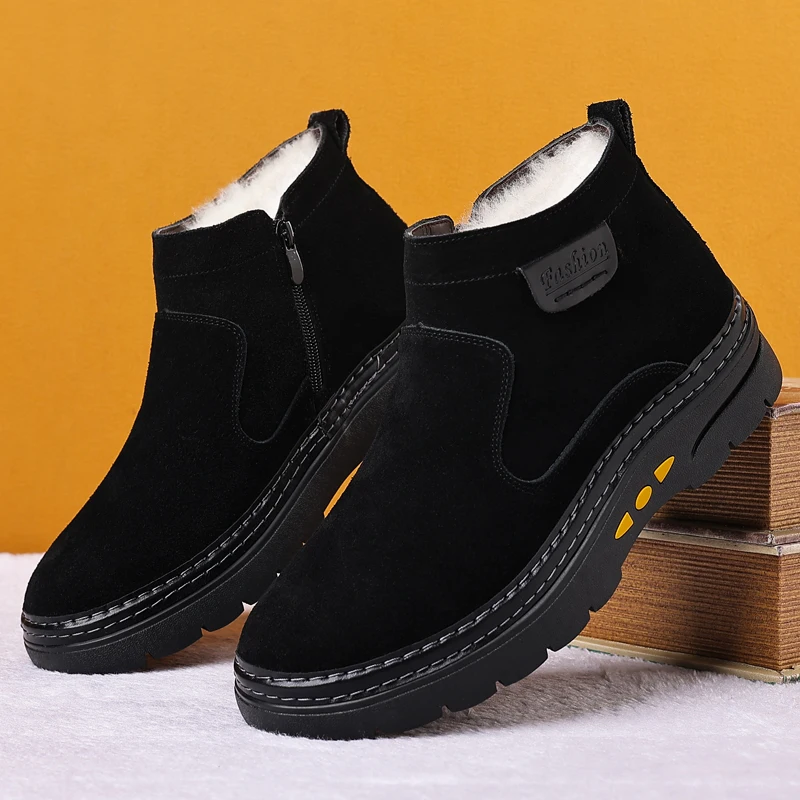 

New Design Winter Men Snow Boots Black Cold-Proof Soft Fashion Male Ankle Boots Comfortable Warm Wool High Quality Men Footwear