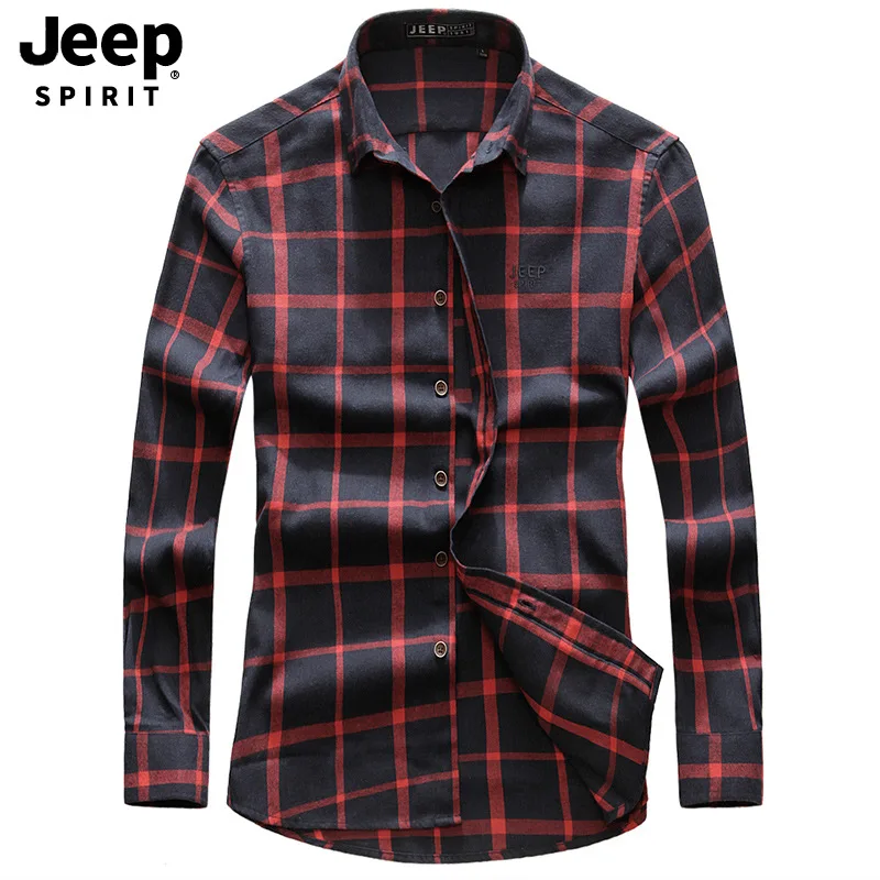 JEEP SPIRIT весна осень Мужская рубашка модная клетчатая хлопковая рубашка с длинными рукавами мужские деловые повседневные мужские рубашки