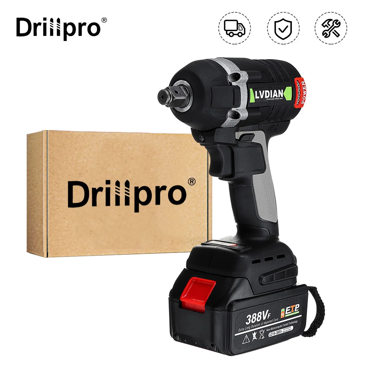 Беспроводной Электрический ударный гайковерт Drillpro 1/2 дюйма 2 шт. литий-ионный