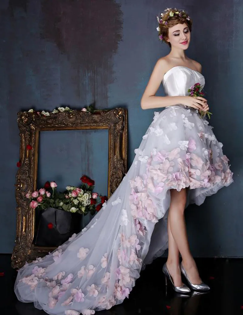 

Saudi Arabic Handmade Flowers Prom High Front Low Back Strapless Sexy Low Back Cheap Online From China 2018 bridesmaid dresses