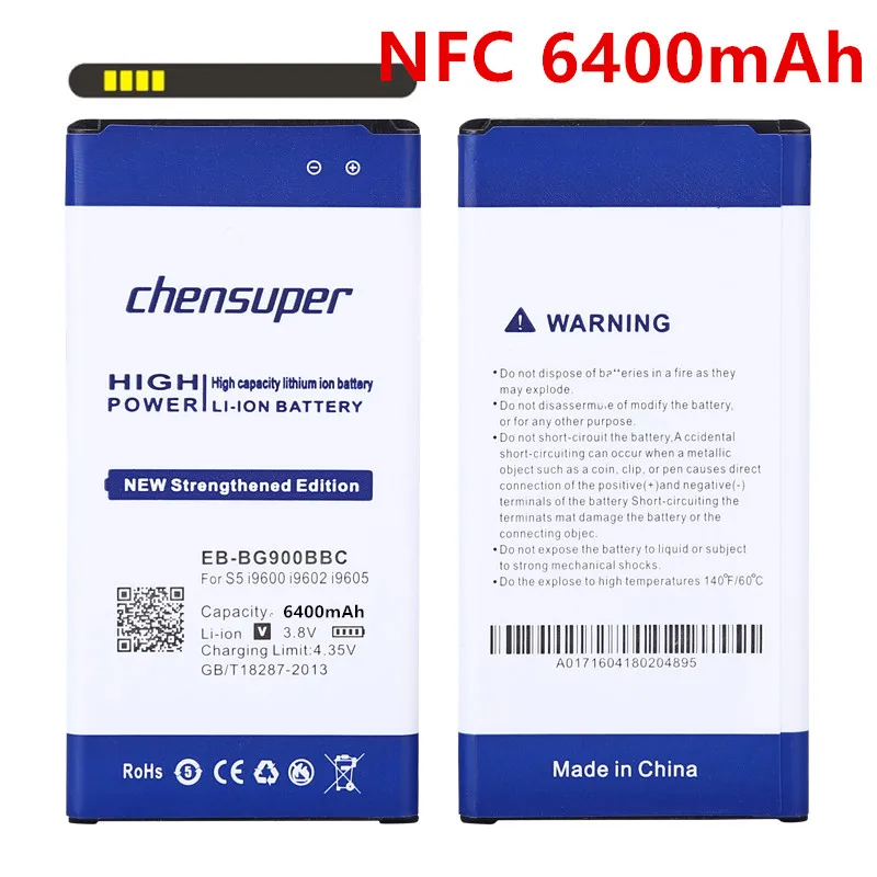 

chensuper 6400mAh EB-BG900BBC Li-ion Phone Battery for Samsung Galaxy S5 I9600 g910L/910S/910K/G9006V/G9008V/G9009D/G900