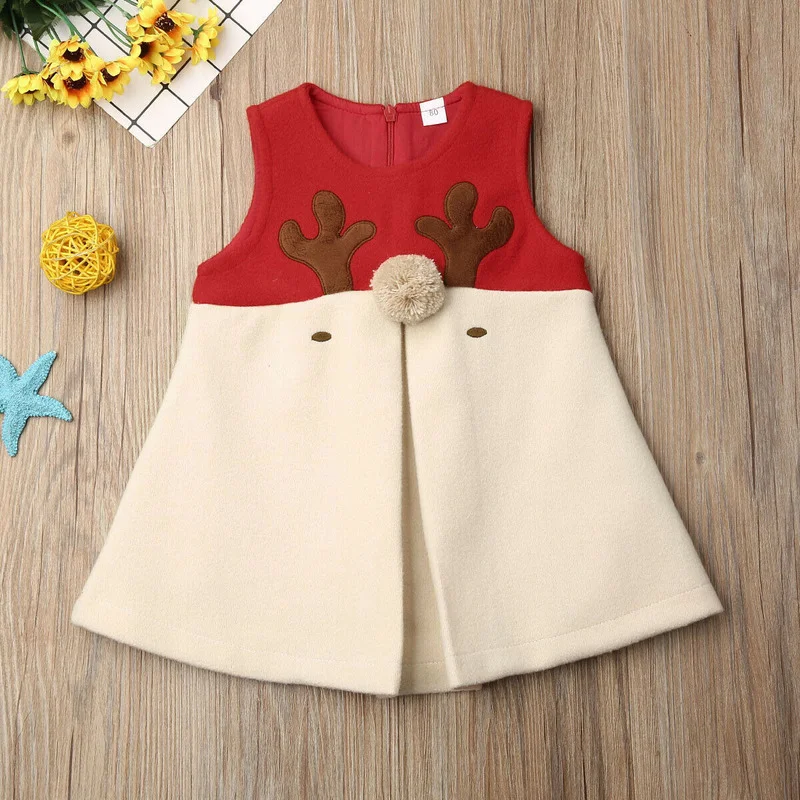 

Girls Dress Christmas Cartoon Fawn Sleeveless Dress Christmas Girls Stitching personality Dress For Baby Girl Clothing