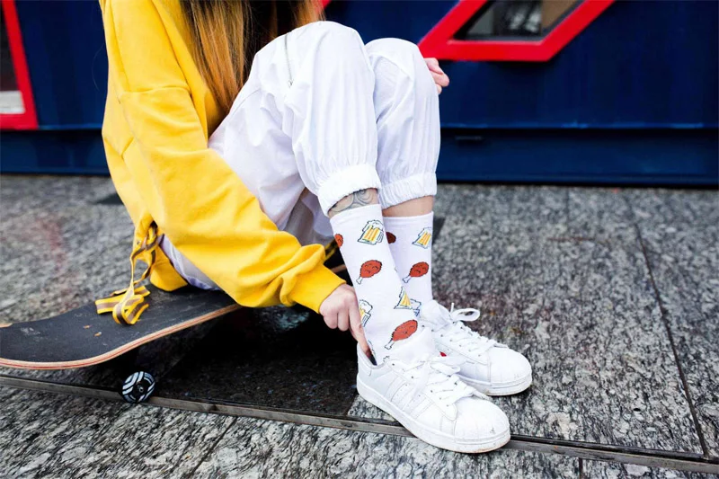 Harajuku забавные женские носки пончики еда Гамбург Фрукты Банан яйцо печенье милые женские молоко творческая жизнь хип-хоп хлопковые носки