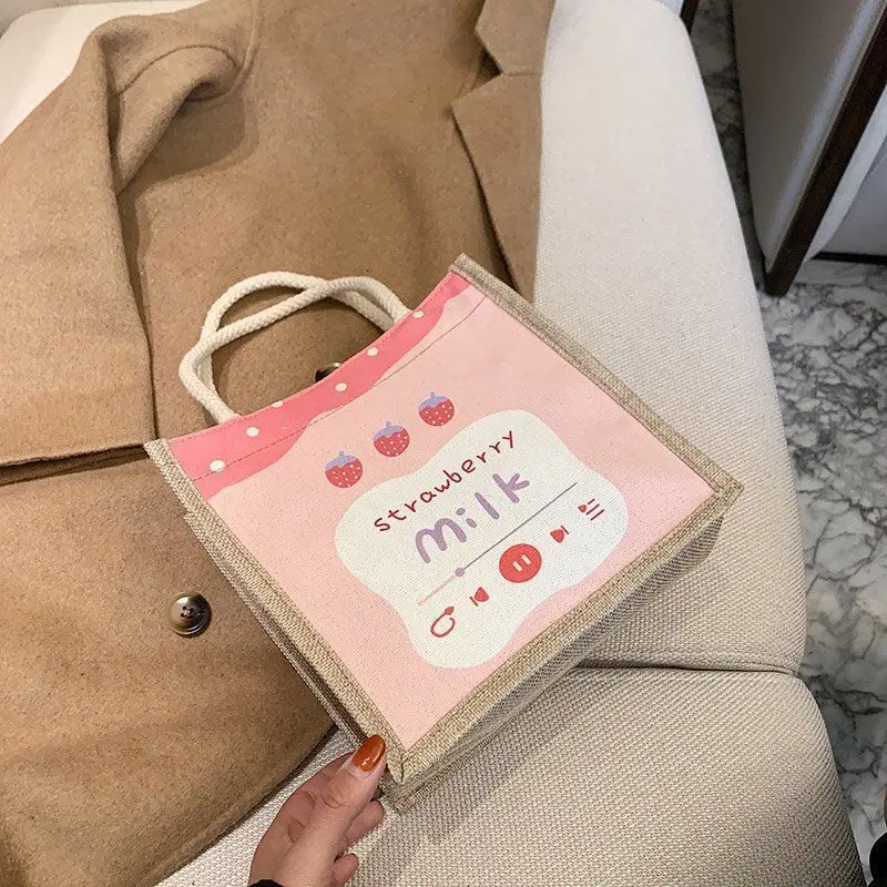 

Sack canvas bag women's art small fresh portable shoulder bag carrying lunch box bag random color handbags