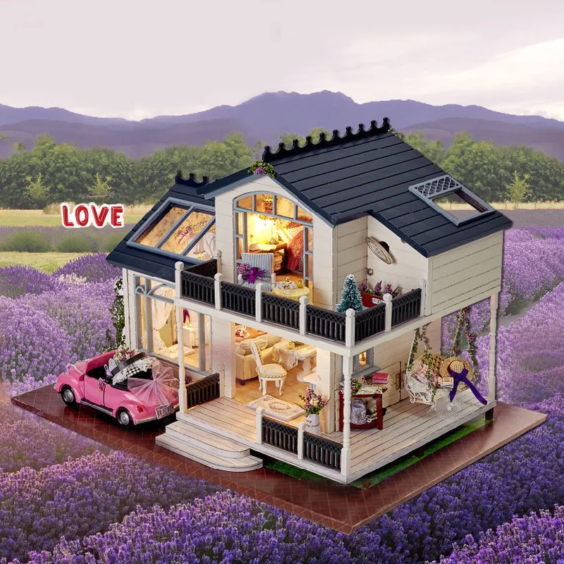 

FEOOE DIY Cottage Provence Large Hand-assembled Model House Girl Birthday Gift Dollhouse Miniature ZP
