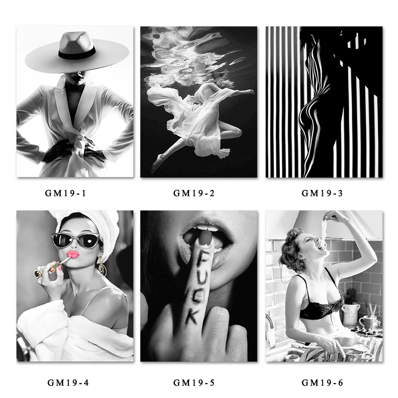 

Black White Fashion Wall Art Underwater Woman Print Sexy Female Canvas Poster Modern Home Decorative Beauty Painting Pictures
