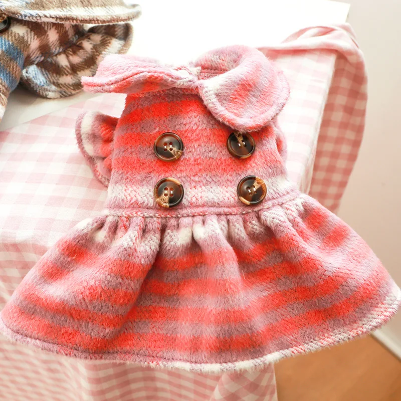 Новая модная теплая одежда для собаки с круглым вырезом плюшевая юбка в клетку