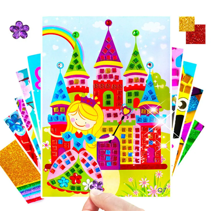 6PCS Mosaic DIY Diamond Art Stickers Handmade Craft Toy Puzzle Foam Crystal Paste Painting Educational Toys For Children Gifts | Игрушки и