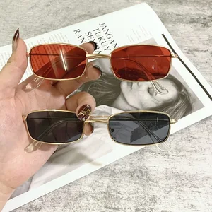 1PCs Small Vintage Retro Shades Rectangle Sunglasses UV400 Metal Square Frame Clear Lens Sun Glasses in Pakistan