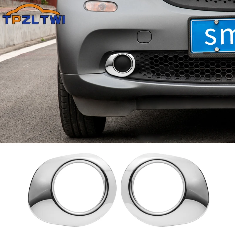 

2Pcs Silver Waterproof ABS Chrome Car Front Fog Light Lamp Cover Trim for Smart Fortwo 453 2015-2020 Auto Accessories