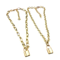 chunky simple style chain necklaces for men golden aluminum link chains plus lock pendants female necklace best friend choker