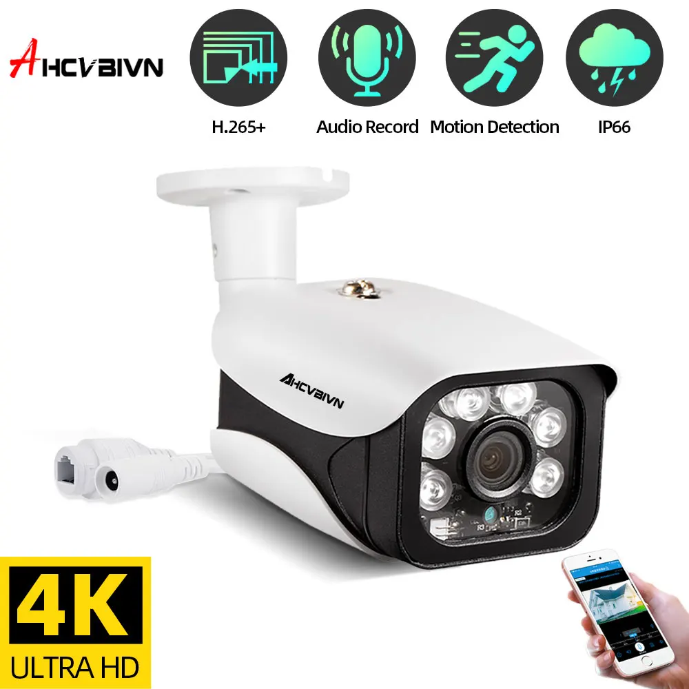 

IP-камера видеонаблюдения H.265, 8 Мп, 4K, 3840x2160, PoE