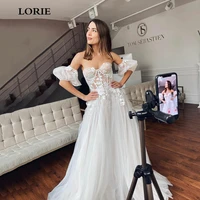 lorie princess wedding dresses 2021 a line tulle appliques bride dress with detachable sleeve corset wedding gown