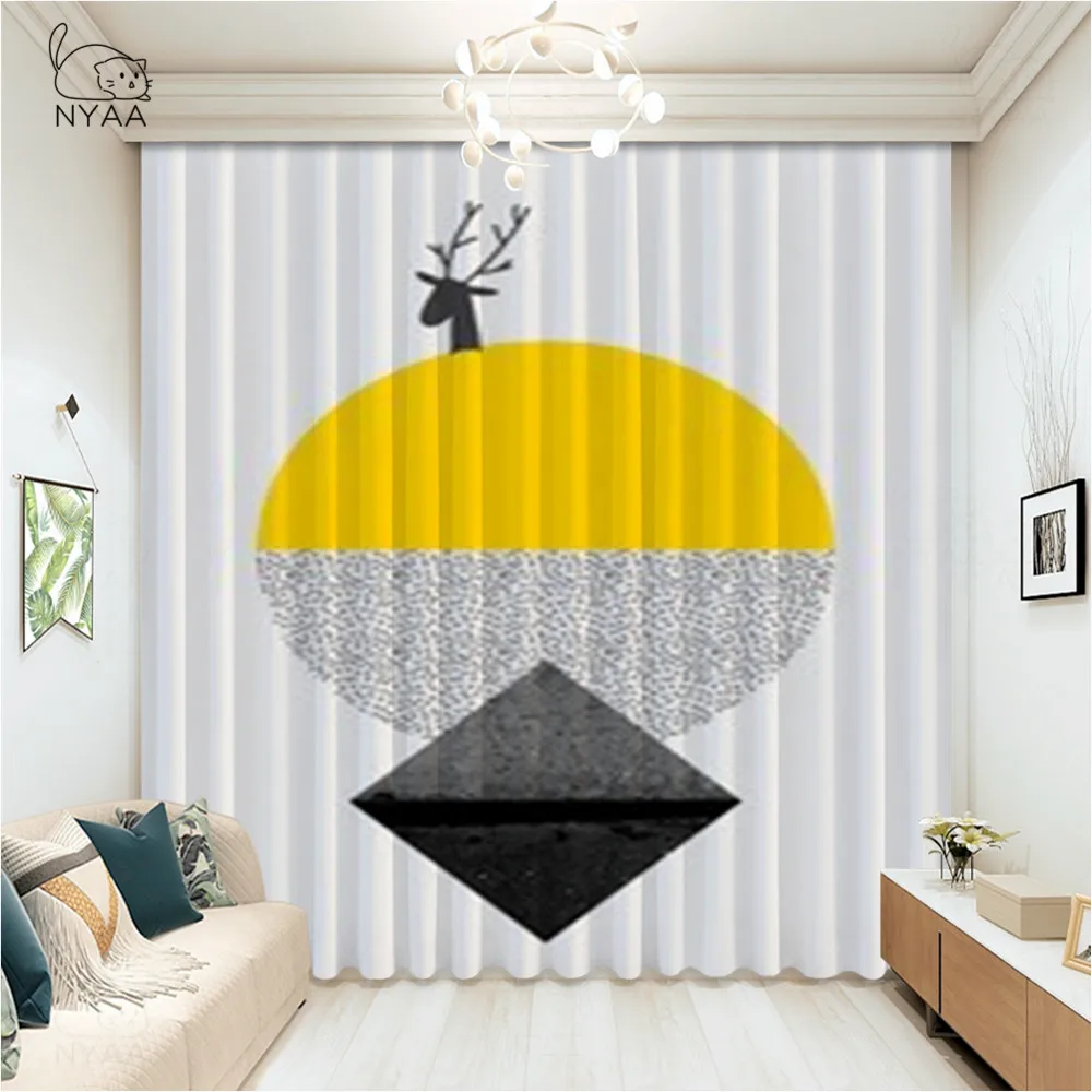 

NYAA Colored Diamond Geometry Nordic Curtains Stitching Stripe Window Shade Ultra-thin Micro Shading Curtains For Living Room