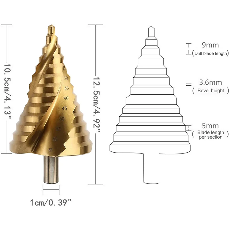 6-65 мм большое ступенчатое сверло с титановым покрытием HSS спираль Сверло шага