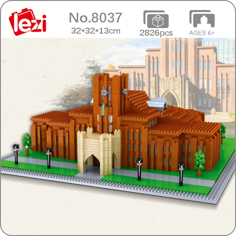 

Lezi 8037 World Architecture Japan Tokyo University School Model DIY Mini Diamond Blocks Bricks Building Toy for Children no Box
