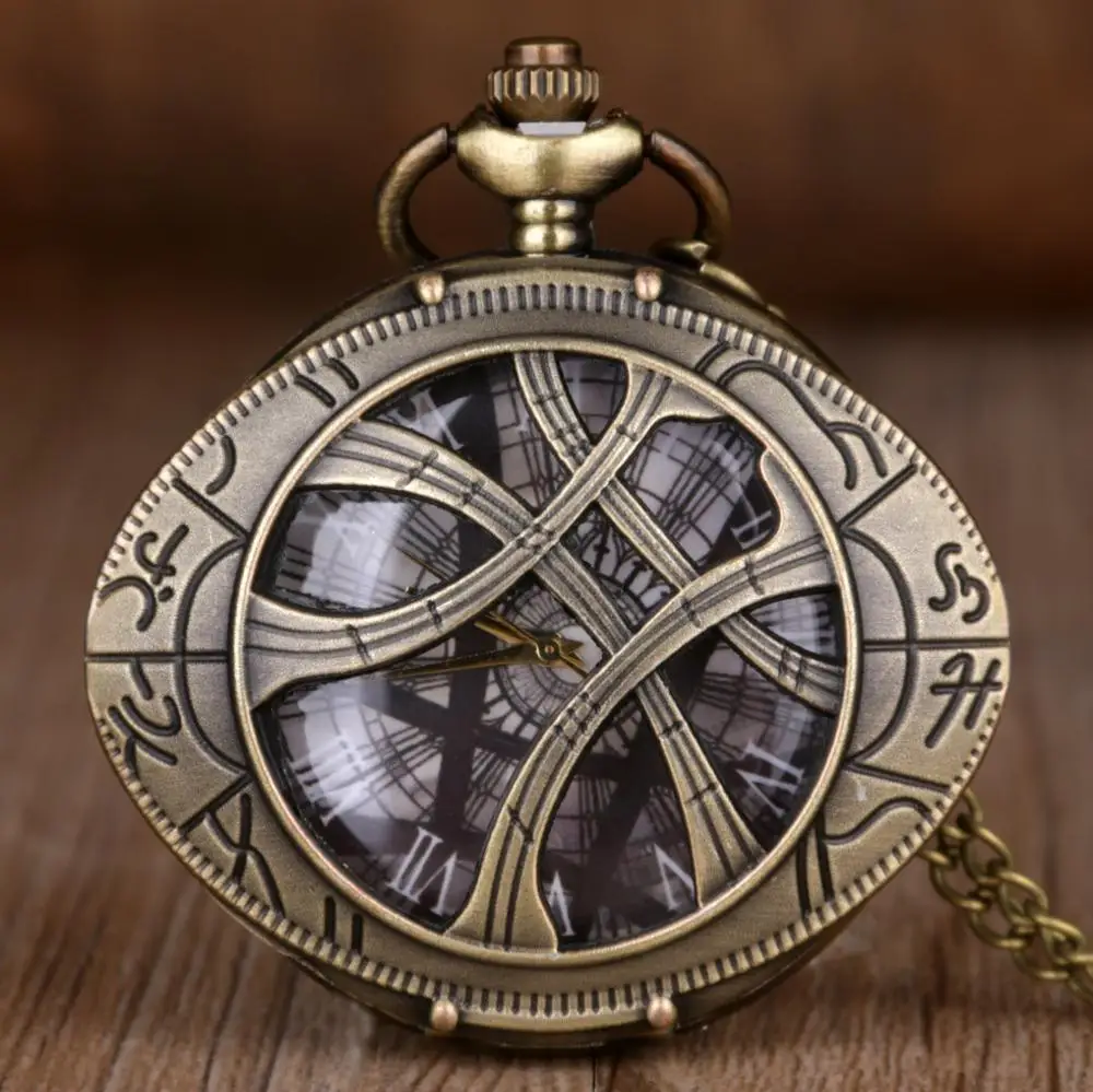 Старинные Бронзовые глаз Agamotto круглый чехол Форма кварцевые карманные часы
