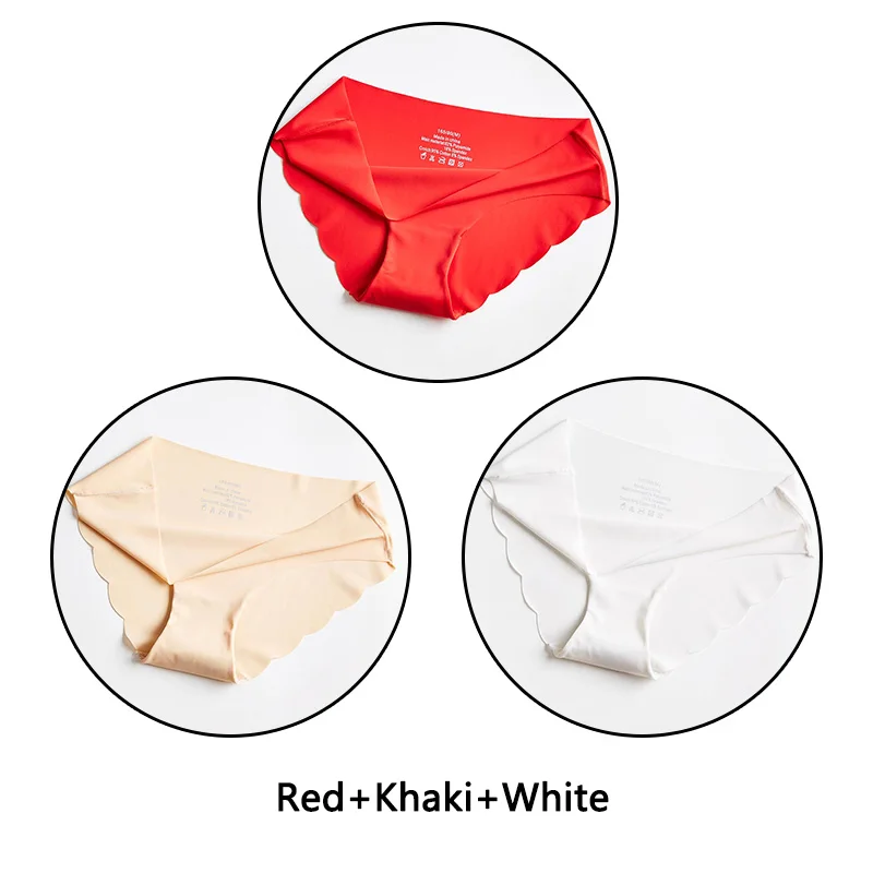 Red Khaki White 3 шт. ультра тонкие мягкие женские трусики бесшовные трусы сексуальные оборки Нижнее белье Женские однотонные трусики 7 цветов Нижнее белье с низкой посадкой нижнее белье - Цвет: Red Khaki White