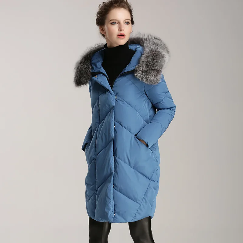 Модные женские куртки на пуху с меховым воротником и капюшоном женская зимняя
