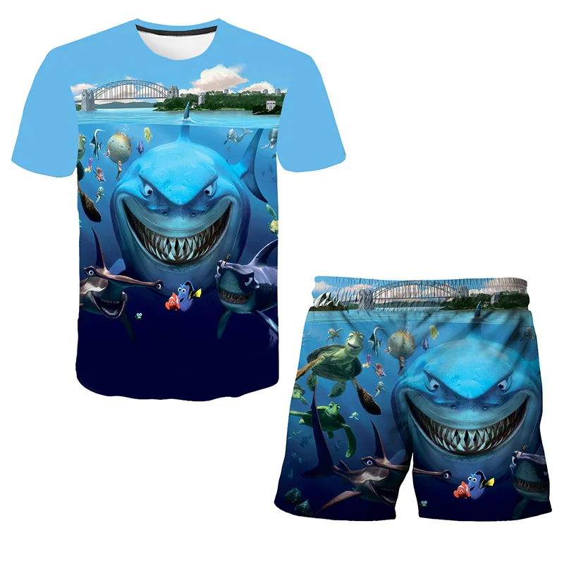 

Shark T Shirt And Shorts Boys Casual Clothes Sets Dinosaur Beach Suit Cat Wolf Tshirts+Shorts 2 Pcs Suits Kids Girls Tops Tee