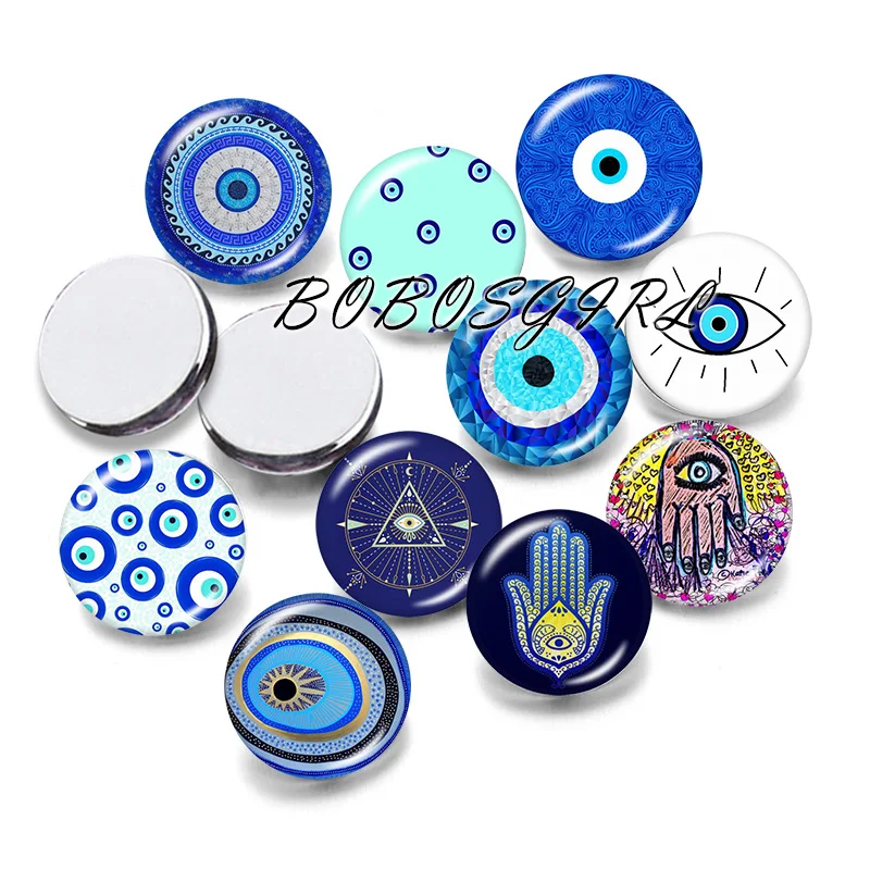 

Blue Evil Eye 12mm/18mm/20mm/25mm/30mm Round Glass Cabochon Flat Back Making Findings P5590