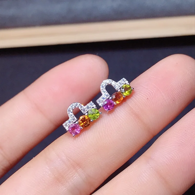 

925 Sterling Silver Wedding earring Natural Tourmaline Gamstone earring for Women Wedding Fine Jewelry 2021