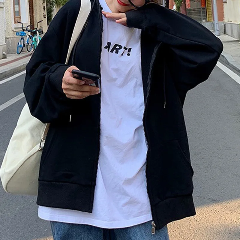 Женская толстовка на молнии винтажный пуловер большого размера с длинными