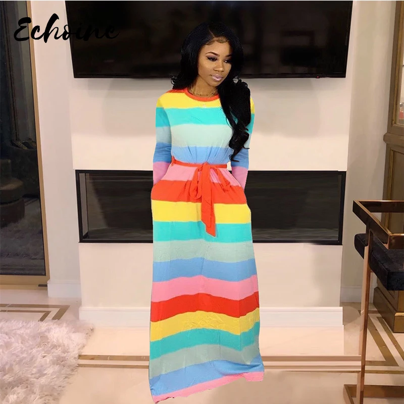 Echoine осенний Повседневный Контрастный ЦВЕТНОЙ полосатый лоскутный пуловер с