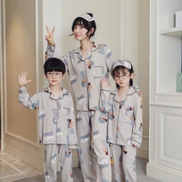 cotton boy pajamas set mommy daughter homewear spring long sleeve family matching outfits cartoon adult kids nightwear suit