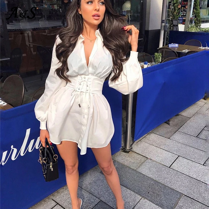 Женское платье-рубашка с корсетом Anbenser длинным рукавом повседневное винтажное