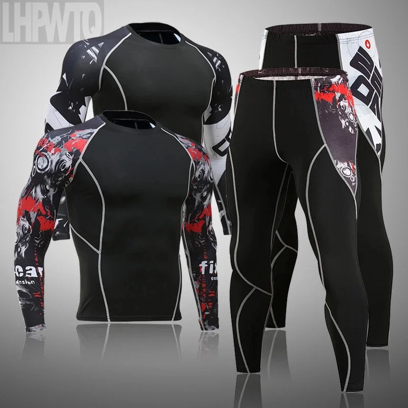 

2021 Men's Thermal Underwear Set MMA Tactics Leggings Solid Color Costume Compress Fitness Long Johns Men Winter Brands Men