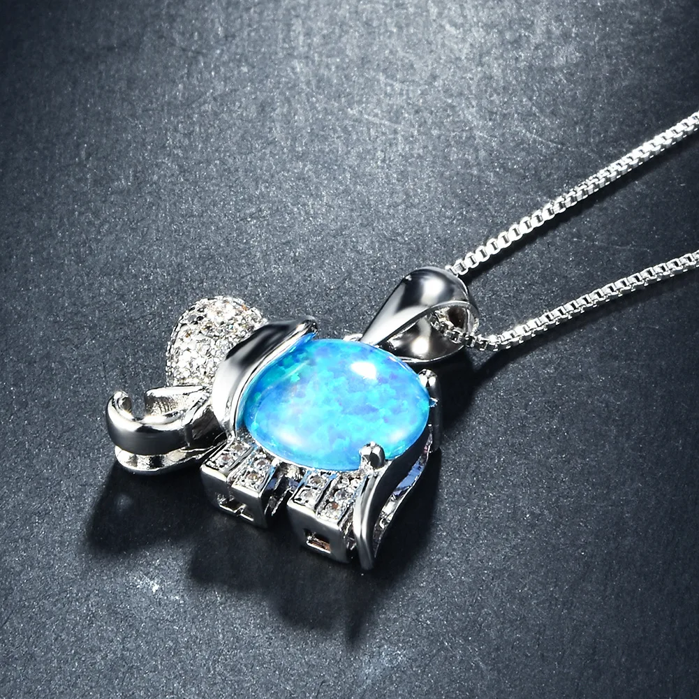 

FDLK Fashion European style Elephant animal Pendant Necklace High Quality Alloy Fire Opal Jewelry for Girl Gift