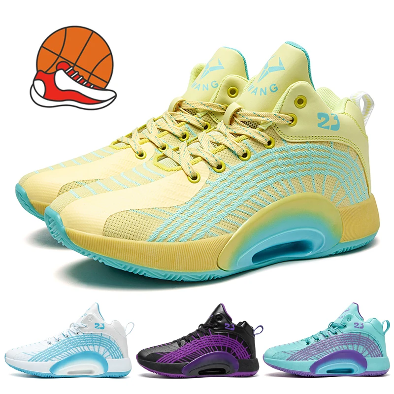 

Баскетбольные туфли высокого качества, Нескользящие высокоэластичные баскетбольные туфли с высоким верхом, мужские износостойкие дышащие...