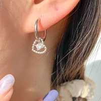 silver color heart shiny zircon charm stud earrings small hanging stud earrings for women teen girls friendship gift