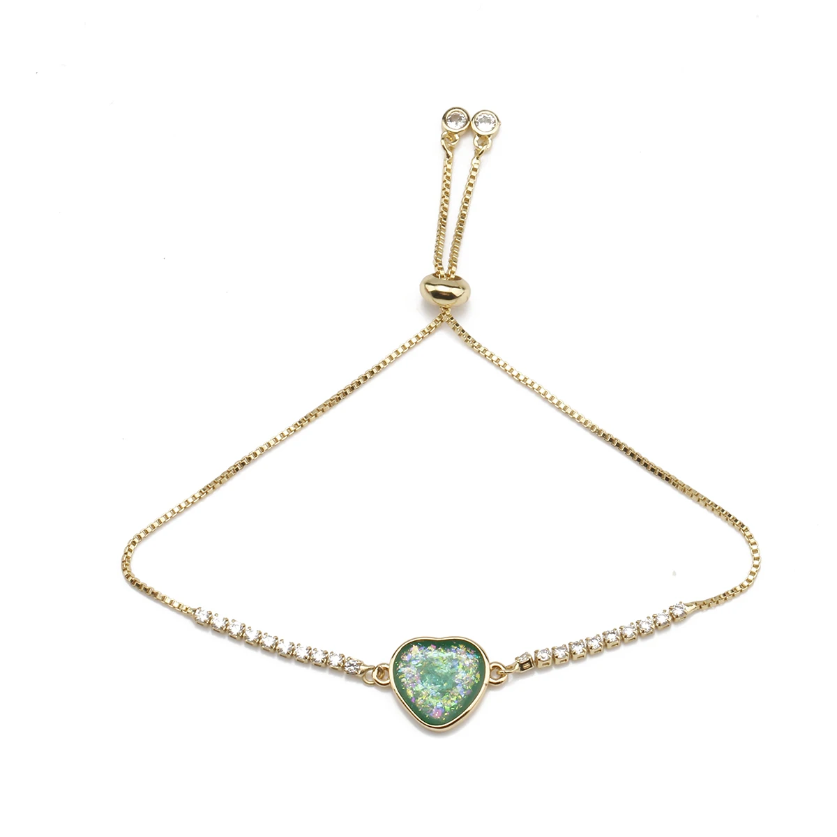 Зеленый красочный Опаловый женский браслет браслеты с позолоченным фианитом