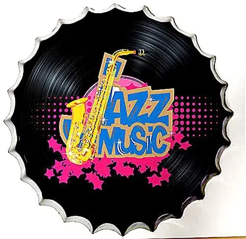 

Royal Tin Sign Bottle Cap Metal Tin Sign Rock and Roll Jazz Music Diameter 13.8 inches, Round Metal Signs for Home