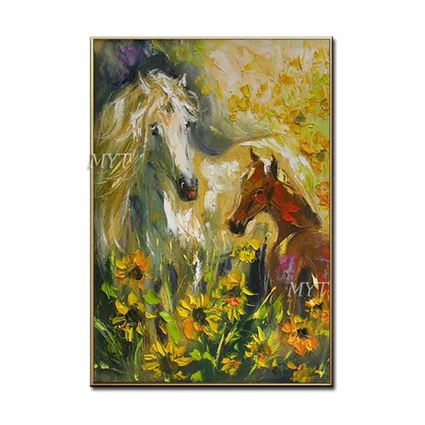 

Newest Large Horse Paintings Art Decorative Hand-painted Animal Oil Painting Canvas Wall Art Decor Artwork For Hotel Decoration