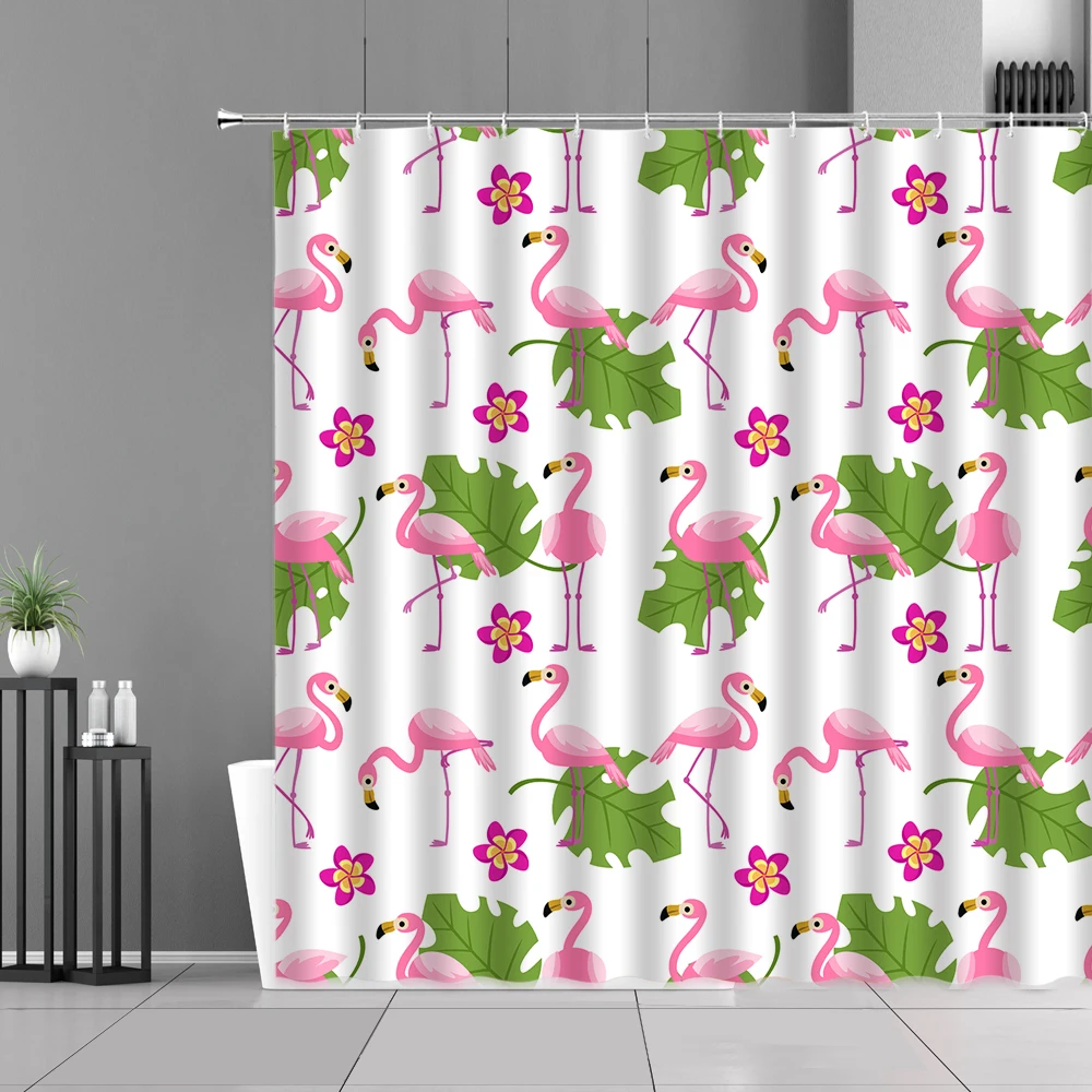 Занавеска для душа с тропическими растениями и зелеными листьями в африканском