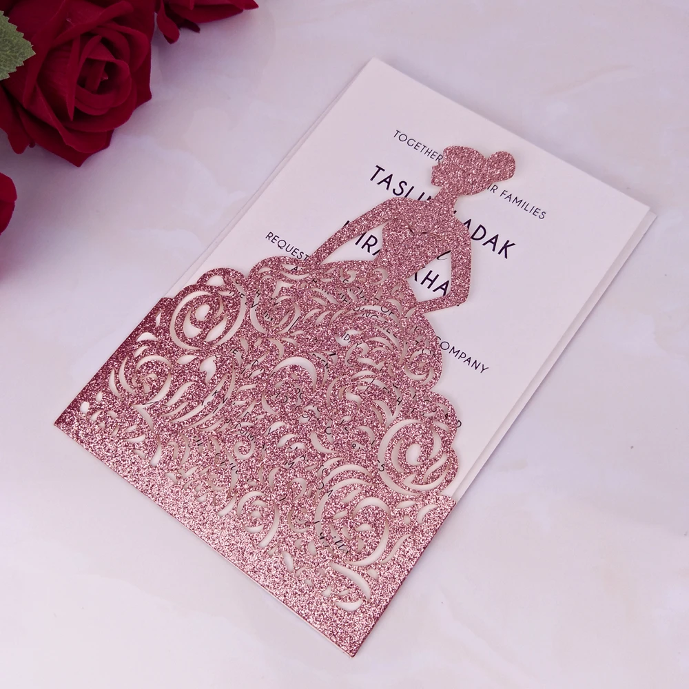 2020 дизайнерская розовая Золотая блестящая Свадебная пригласительная открытка с