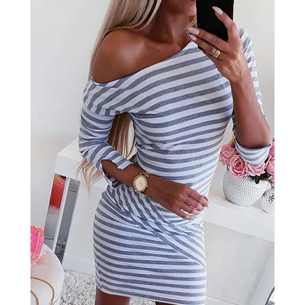 Женское облегающее мини платье на одно плечо с длинным рукавом|Женские платья| |