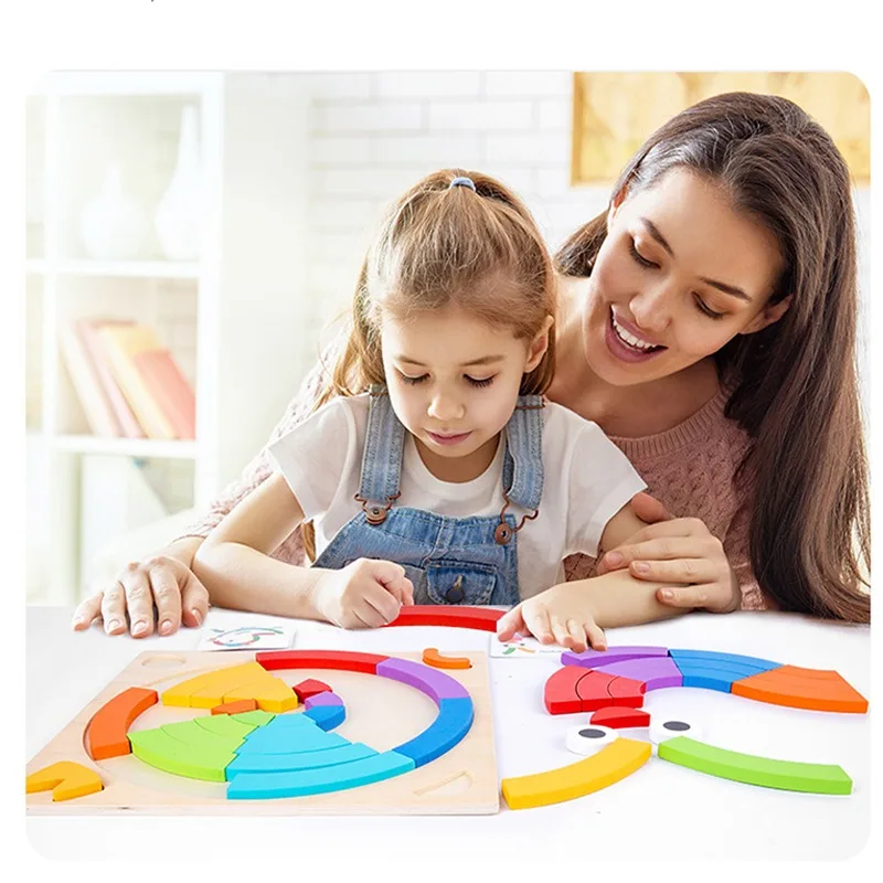 

Kids Rainbow Puzzle Wooden Sensory Toys Tangram For Kids Montessori Educational Jigsaw Fantasy Shape Matching Games