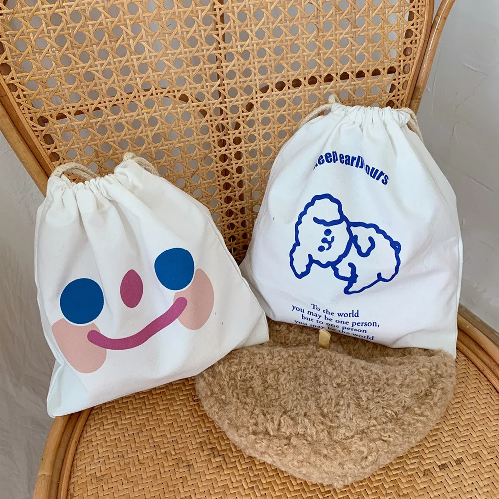 

W&G Cute Cartoon Ins Drawstring Bag Cloud Smiling Face Storage Bags Organizer Cosmetics Lipstick Stationery Handbags Women 2021