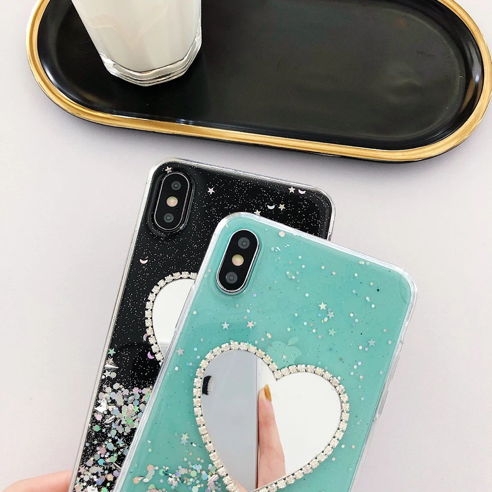 ins Love Mirror Epoxy Girl TPU Silicone soft shell Phone Case Suitable for iPhone 7 7P 8 8P X XR XS MAX 11 PRO |